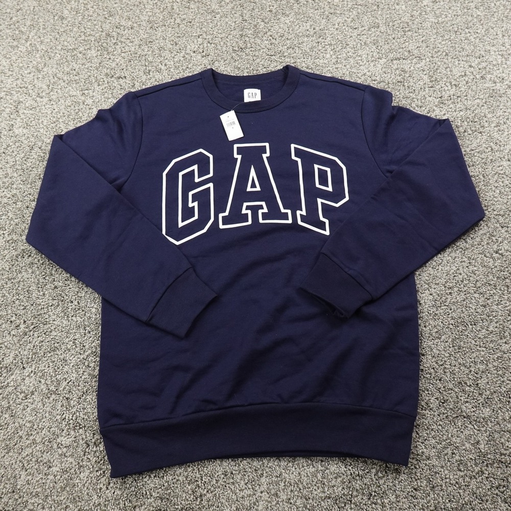 NEW GAP Sweatshirt Mens S Blue Crewneck Pullover Sweater Spell Out Logo Preppy